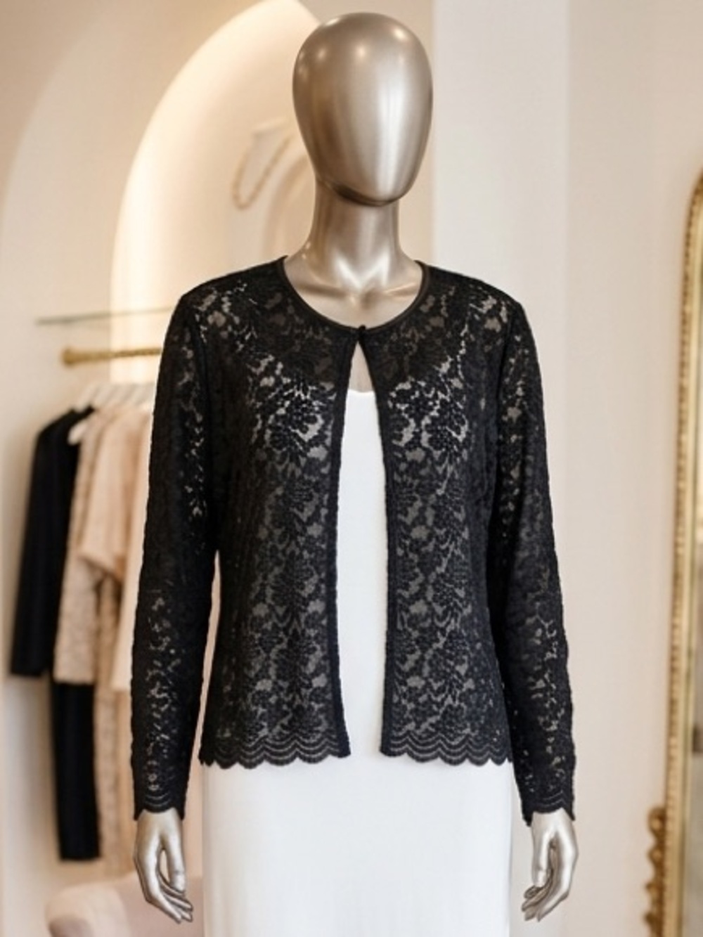 Black Lace Open-Front Cardigan Sweater